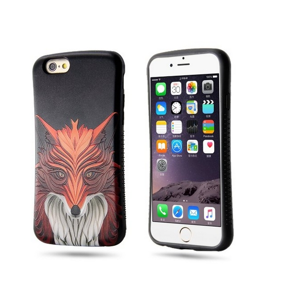 iPhone 6S Case Cartoon Series - 3D Relief Painted Live Animal TPU Back Cover Case for iPhone 6 red fur wolf